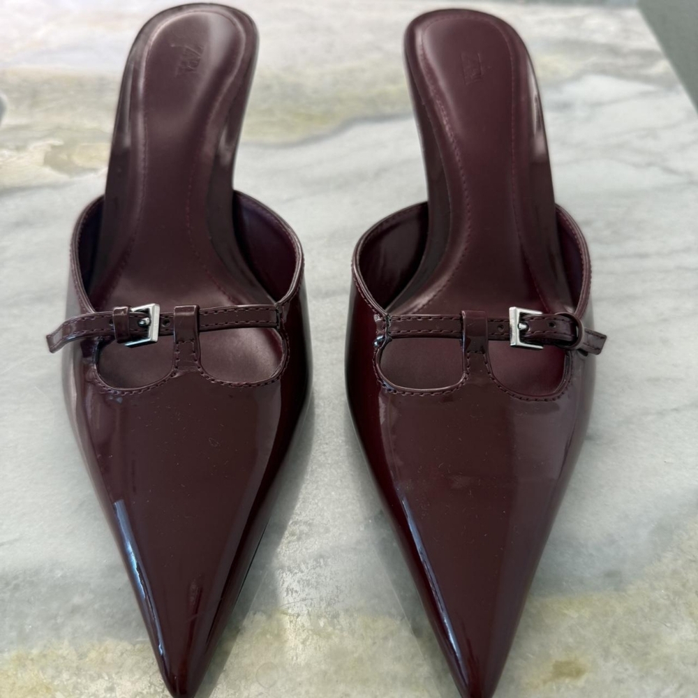 Zara Deep Burgundy Mules with Buckle Detail